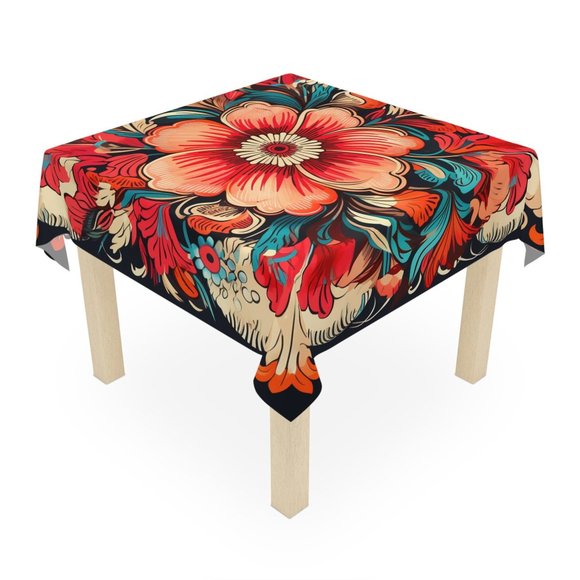 Boho Tablecloth | Vintage Tablecloth | Floral table cloth | Rectangle Square - Picture 3 of 5